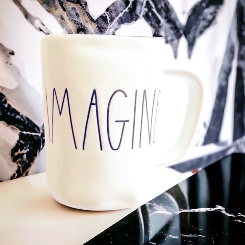 Rae Dunn White Imagine Coffee Tea Mug With Black Letters